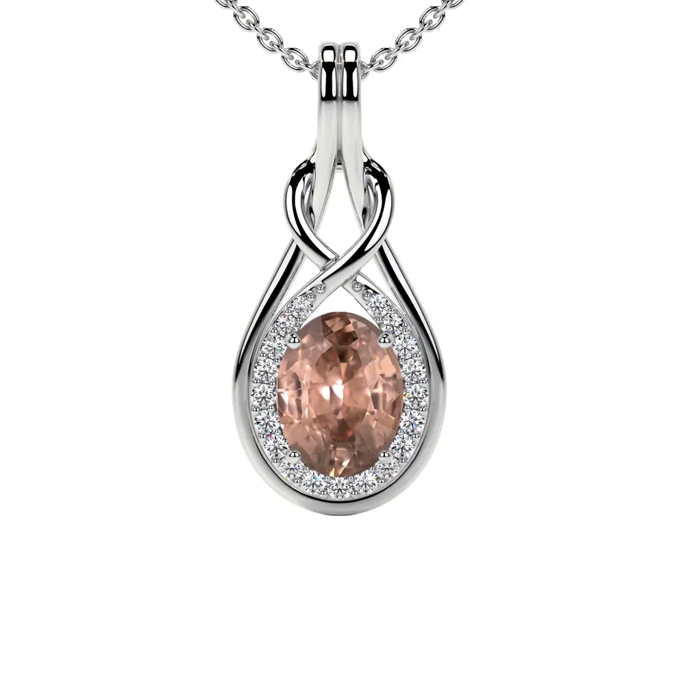 Natural Round Diamonds Morganite Pendant