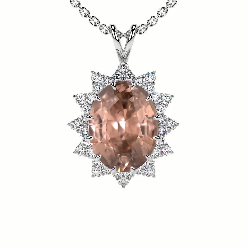 Natural Prong Set Round Diamonds Morganite Pendant