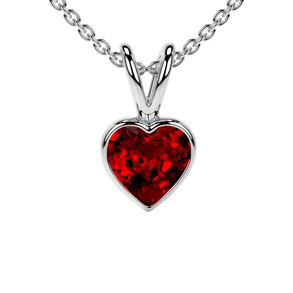Natural Ruby Heart Solitaire Classic Bezel Pendant