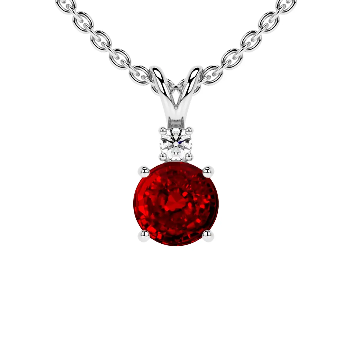 Natural Ruby Round Pendant with Diamond