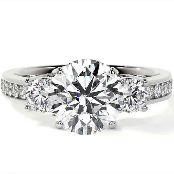 High Setting Rings Round Round Diamond Three Stone Ring Setting (0.75 cttw)